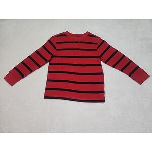 Crazy 8 Boys Henley Long Sleeve Red Black Stripe Pullover Shirt Size Small‎ 5-6